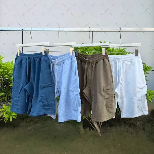 Men's Cargo Shorts Solid Color Big Pocket Cotton Casual Outdoor Streetwear Loose Fit Shorts with Compass Badge for Men