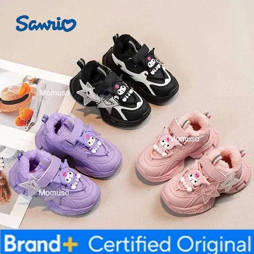 Sanrio Hot Kuromi Girl Winter Fashion Leisure Cotton Shoes Student Keep Warm Cartoon Child Fleece-Lined Clunky Sneaker New Style H260115