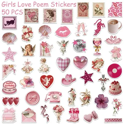 50Pcs girls love stickers handbook decorative storage box power bank mobile phone creative DIY sticker