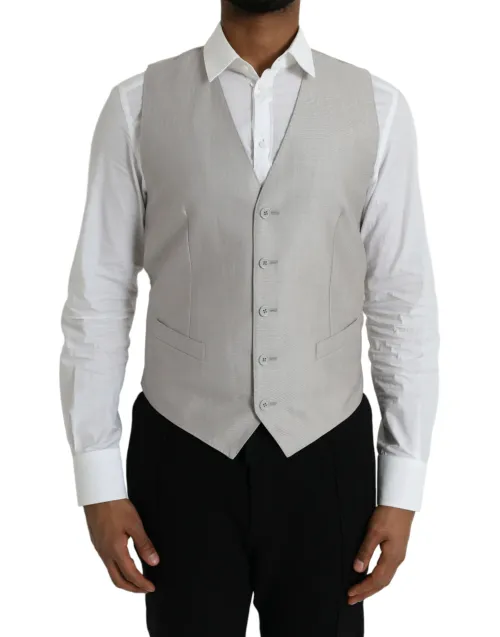 Dolce & Gabbana Virgin Wool Formal Dress Waistcoat — Gray