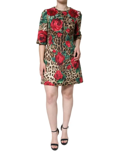 Dolce & Gabbana Leopard Floral Dress — Brown