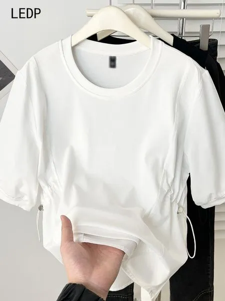 193853 Cuban collar French retro large size T-shirt for women, cotton and linen blend, breathable, slim, holiday style, irregular hem