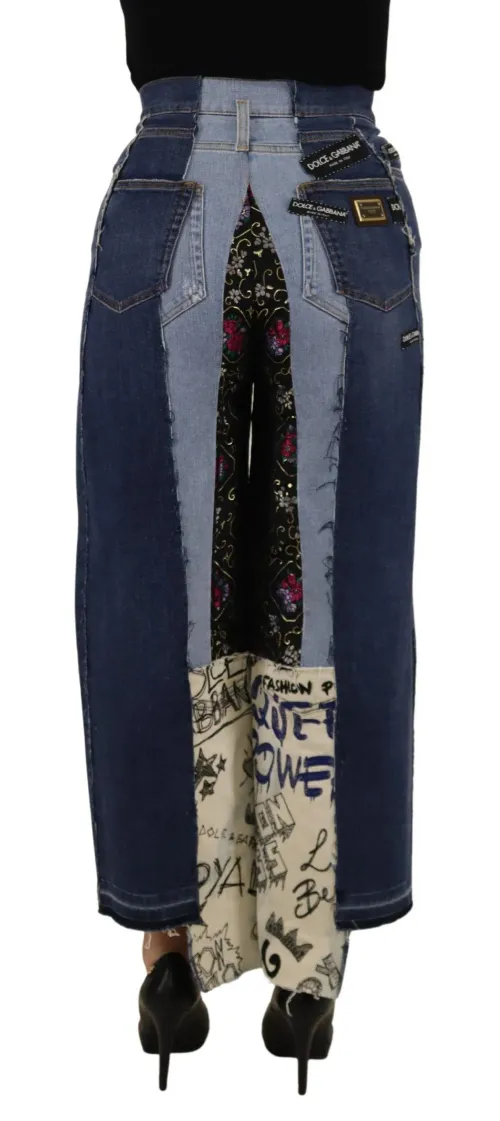 Dolce & Gabbana Patchwork Wide-Leg Jeans — Blue