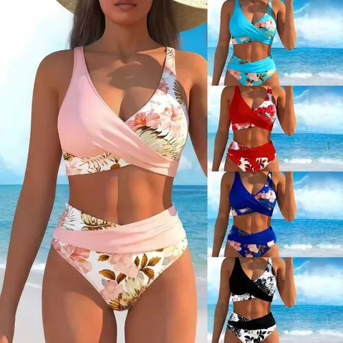 Designer Luxury Women's Vacation Casual Swimsuit 2026 New Tropical Floral Print Sexy Comfortable Bikini Set Hawaiian Style Summer Beach Leisure Essential Set