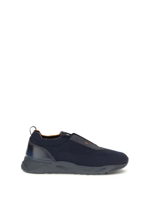 Santoni Stretch Fabric Slip-On Sneaker — Blue