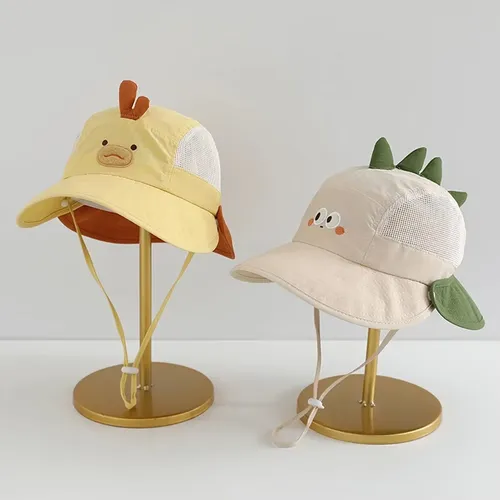 Cute Cartoon Baby Beach Hat with Bear Rabbit Ears Breathable Mesh Sun Visor Cap for Boys & Girls Summer Outdoor Panama Hat