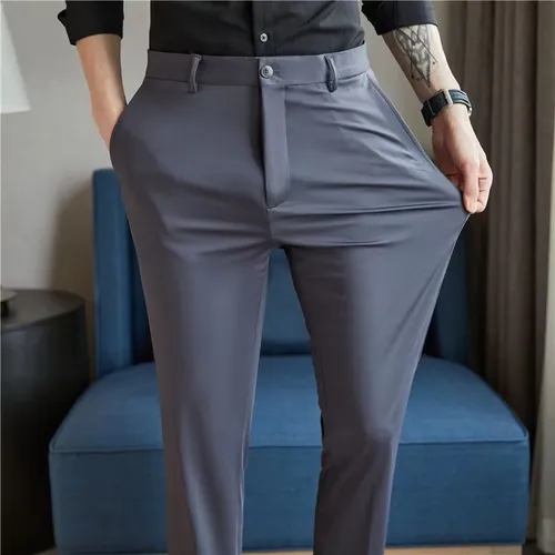 29-42 Men's Summer Pants Thin Straight Stretch Casual Pants with No Trace No Ironing Fabric Silky and Cool Feeling