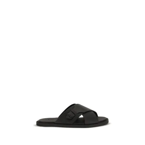 Fendi Crossed-Strap Calf Leather Sandals — Black