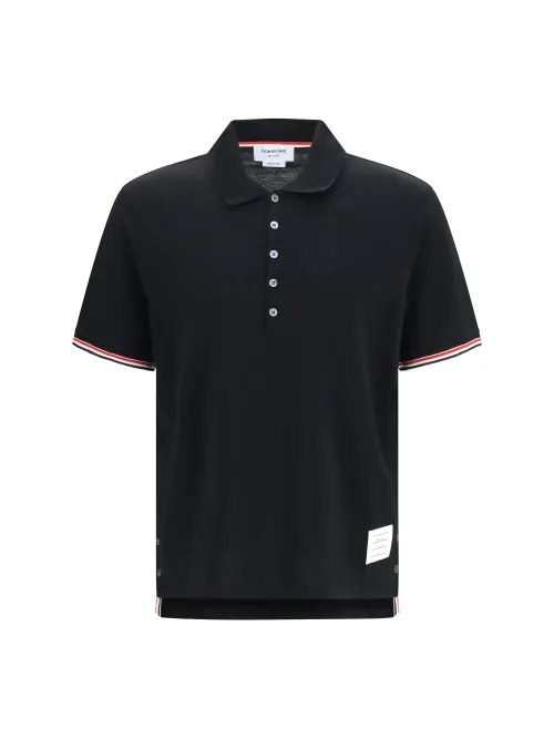 Thom Browne RWB Striped Cotton Knit Polo — Black