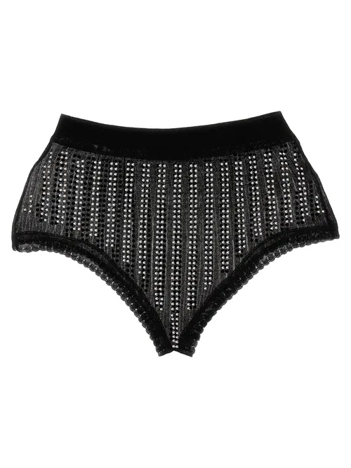 Paco Rabanne Stud-Embellished Mesh Briefs — Black
