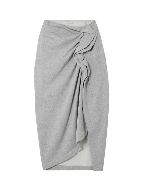 Dries Van Noten Ruffled Jersey Skirt — Gray