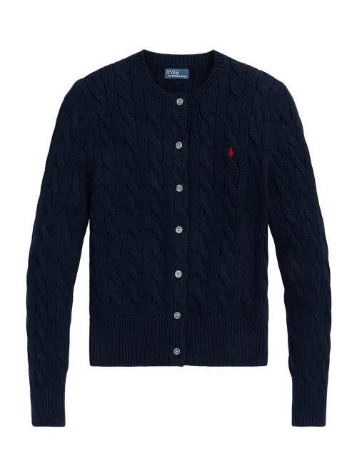 Ralph Lauren Cable-Knit Crewneck Cardigan — Navy