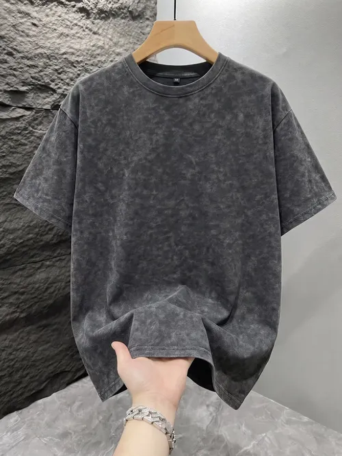 Men Vintage Acid Washed T-shirt Solid Color Mineral Wash Blank Graphic Tee Oversized Loose Short Sleeve Unisex Hip Hop Streetwear Tops