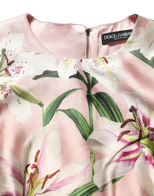 Dolce & Gabbana Lily-Print Silk Dress — Pink