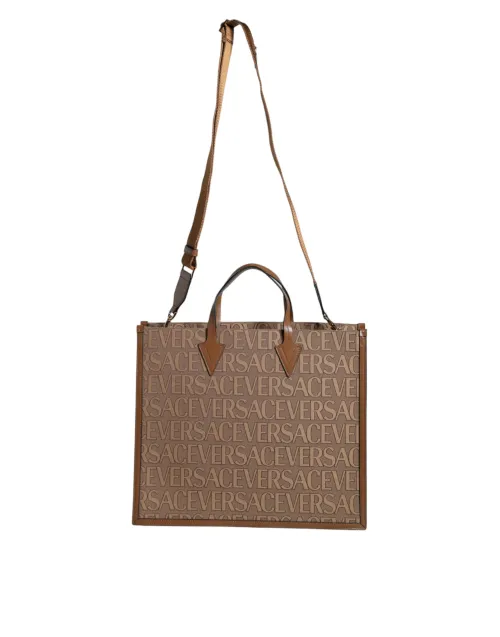 Versace Logo-Jacquard Cotton-Viscose Tote Bag — Brown