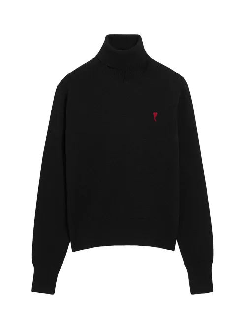 AMI Paris Embroidered Logo Turtleneck Sweater — Black