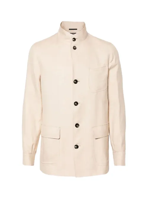 Zegna Linen-Blend Shirt Jacket — Beige
