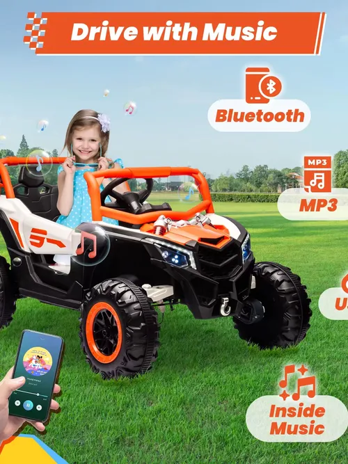 Joyracer 24 Volt Ride on Toys with Remote, 4WD Power UTV Wheels with 800W Motors, Bluetooth, Spring Suspension, LED Light, 3 Speeds, Black