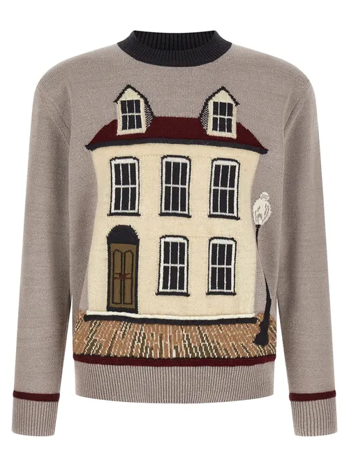 Junya Watanabe House-Motif Jacquard Sweater — Gray