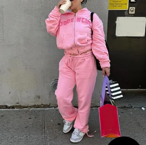 2 Piece Women Outfit Winter Trend Elegant Warm Suit Vintage Sports Y2k Trouser Sets Hidden Cult Embroidery Sweatshirts X2502031