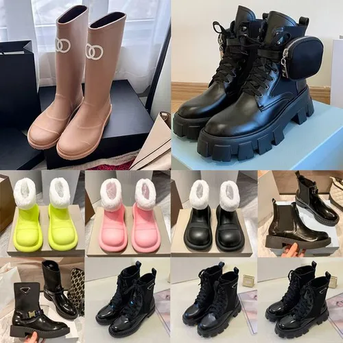 Designer Boots Womens Shoes Leather Boot High nylon Pouch Ankle Boot Fashion Luxury Booties Sneakers Platform Unisex Casual Rubber cc rain boots Free shipping