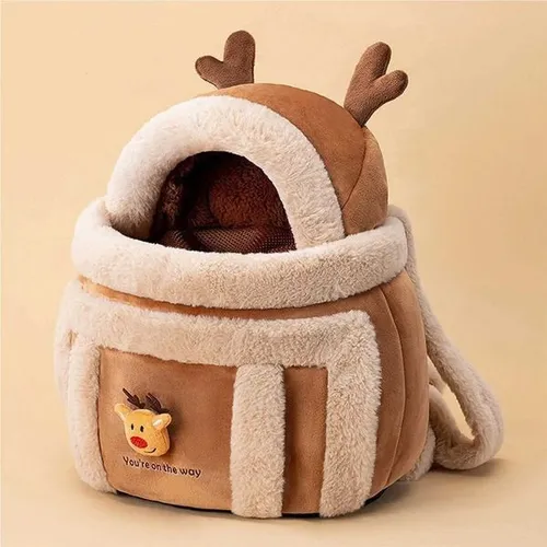 Cat Carrying Bag Pet Plush Elk Shape Backpack Winter Puppy Outgoing Backpack For Travel Hiking Outdoor Camping IndoorM251129