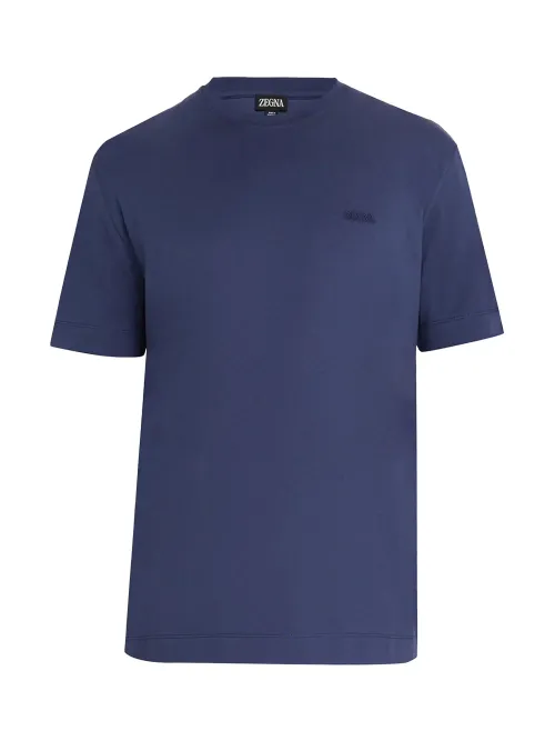Zegna Crewneck Cotton T-Shirt — Navy