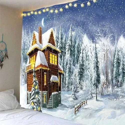 HD-Santa Tree Snowman Tapestry Festive Christmas Wall Hanging with TSymbolic Design Art for Hippie Dorm or Home DecorM251125
