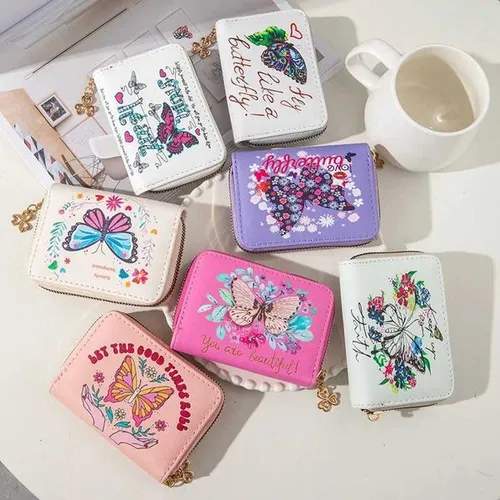 Fashionable Butterfly Printed Wallet Multi Functional Multi Slot Card Wallet Short Cute Womens Handbag XJ250806