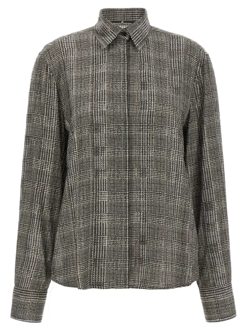 Ermanno Scervino Rhinestone-Embellished Prince of Wales Blouse — Gray