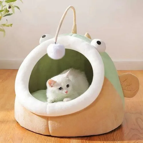 Multifunctional winter cat nest Lantern Fish Cat House Semi-closed deerskin velvet small dog kennel Warm and comfortableM251127