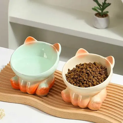 New Cute Ceramic Gradient Cat Bowl Food Anti-tipping Drinking Protecting Cervical Vertebrae Bowl For Cats Dog AccessoriesM251121