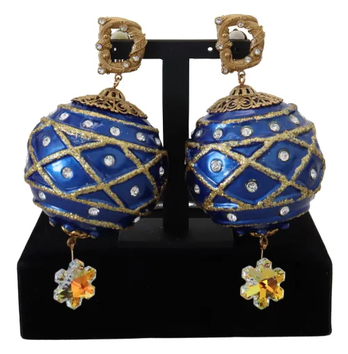 Dolce & Gabbana Christmas Ball Crystal Clip-On Earrings — Blue