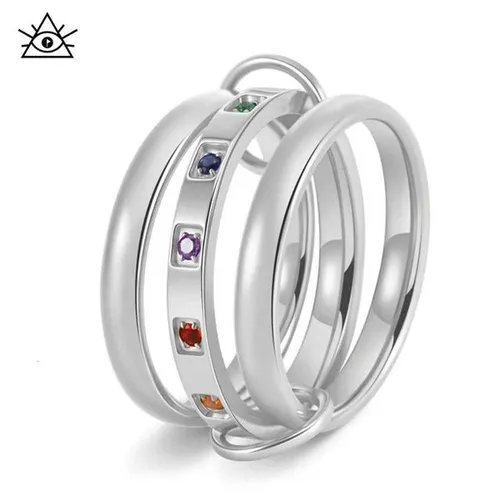Premium diamond-set triple ring titanium steel womens stacked plain ring 18K gold temperament ring interlocking rin H260320