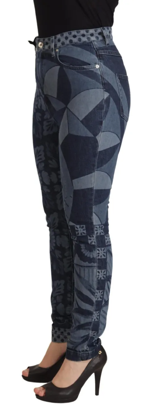 Dolce & Gabbana Floral High-Waist Skinny Jeans — Blue