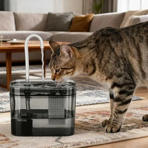 15L Cat Water Fountain with USB Auto Filter Recirculate Transparent Black Cat Drinker Automatic Pet Drinking Dispenser M251204