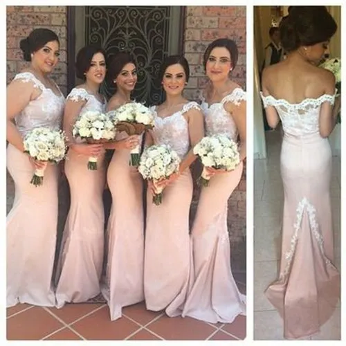 Baby Pink Bridesmaid Dresses 2021 Sexy Off Shoulder White Lace Mermaid Long Maid Honor Special Occasion Dresses For Wedding Custom Made