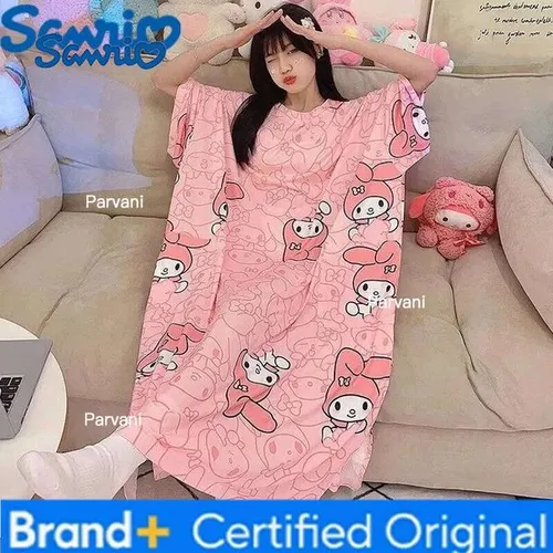 Sanrio s Kawaii Nightgown Hello Kittys Summer Pajamas Sweet Fashion Loose Comfortable Home Clothes Breathable Birthday Present H260206