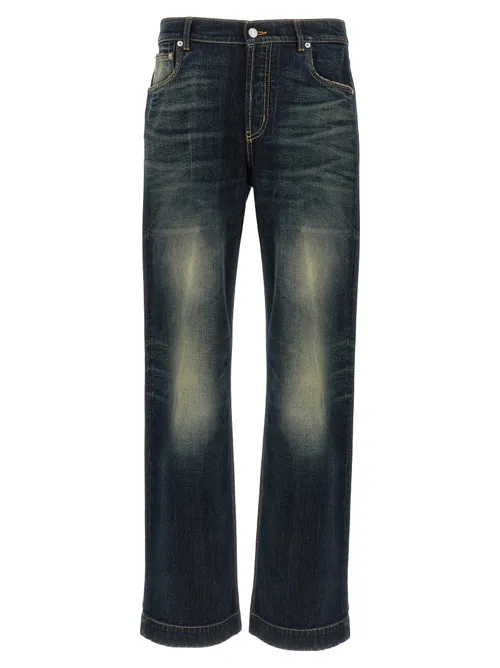 Alexander McQueen Stonewashed Cotton Jeans — Blue