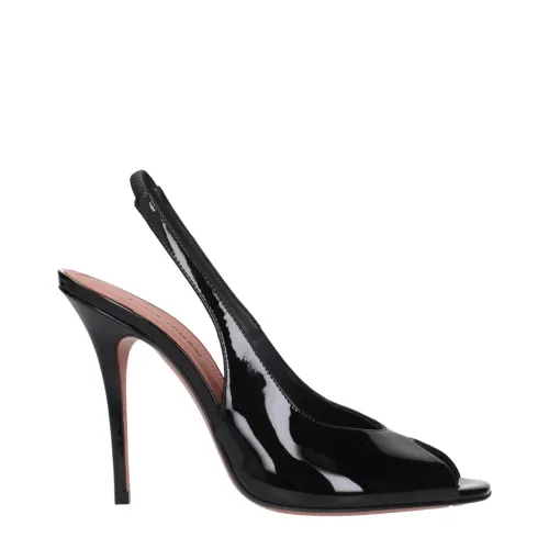 Amina Muaddi Patent Leather Heel — Black