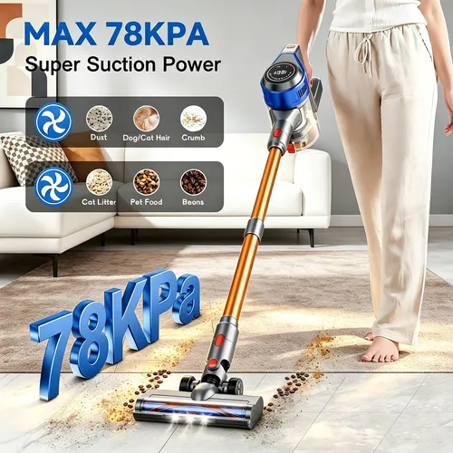 Honki 78KPA Cordless Vacuum Cleaner with LED High Power Strong Suction Wet and Dry Handheld Vacuum Cleaner for Pet Hair Carpet