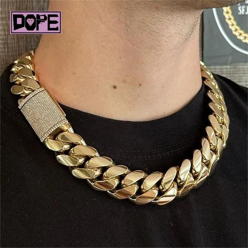 20mm Cuban Link Chain Custom Moissanite Clasp 925 Silver Gold Plated Monaco Chain Plain Cuban Chain