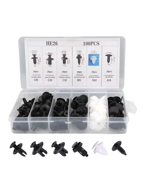 100pcs 6 Sizes Mixed Auto Fastener Car Bumper Clips Body Push Retainer Pin Rivet Door Trim Panel Retainer Universal Fastener Kit