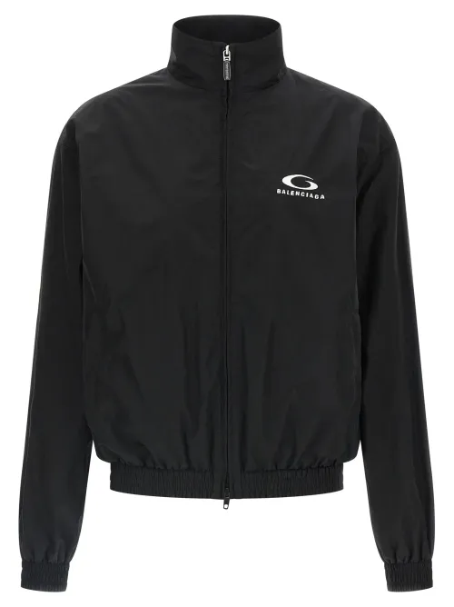 Balenciaga Logo-Embroidered Bomber Jacket — Black