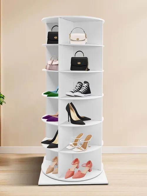 360° Rotating Shoe Rack 6-Tier 24 Pairs, Large Capacity Corner Floor Standing Shoe Organizer for Entryway Living Room