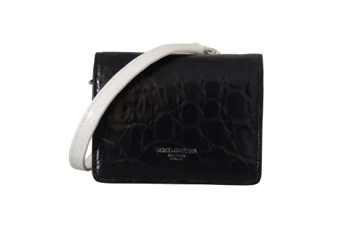 Dolce & Gabbana Caiman Leather Card Holder with Strap Wallet — Blue