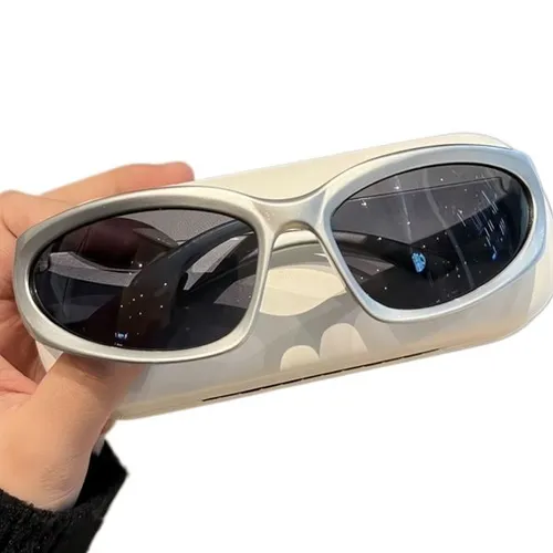 steam punk glasses - designer sunglasses - women's sunglasses - silver and black futuristic tech-sounding sunglasses - high-quality - free shipping