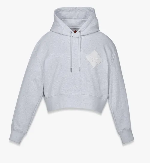 MCM Cropped Cotton French Terry Hoodie — Gray