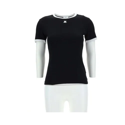CourrèGes Crew-Neck Cotton T-Shirt — Black