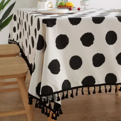 Thickened Cotton-Linen Tablecloth in Black and White Style